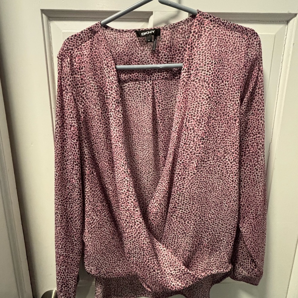DKNY Pink Wrap Long Sleeve Blouse